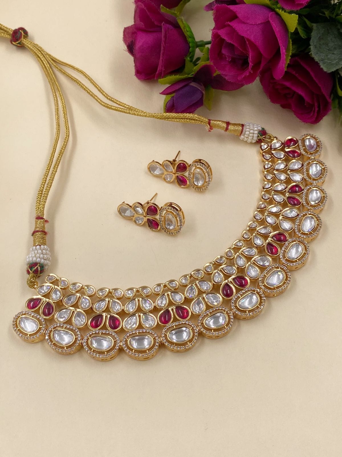 Heavy Gold Look Kundan Bridal Choker Necklace Set